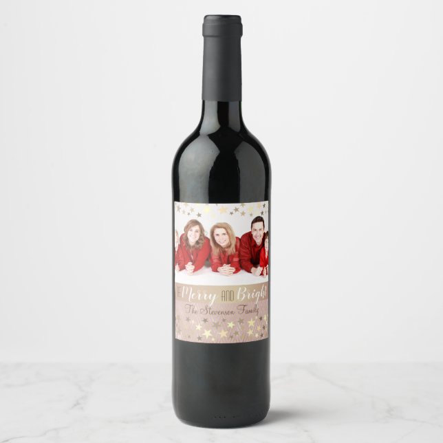 Etiqueta Para Botella De Vino Foto Navidad Familiar (Anverso)