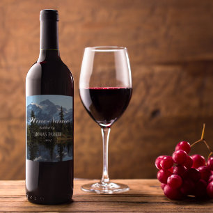 Etiqueta Para Botella De Vino Foto panorámica de montaña y lago personalizada