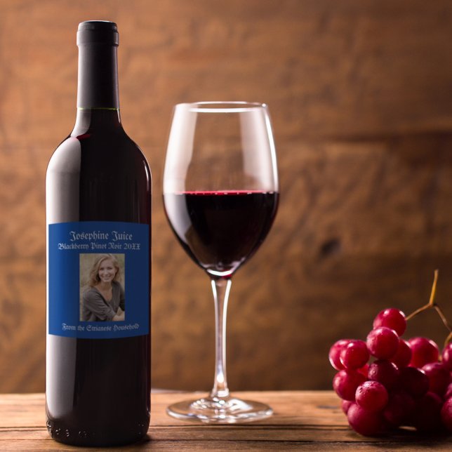 Etiqueta Para Botella De Vino Foto personalizada Casual Royal Blue (Subido por el creador)