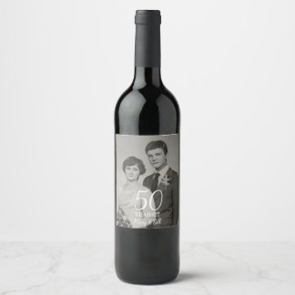 Etiqueta Para Botella De Vino foto personalizada de aniversario de bodas moderna