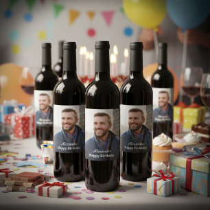 Etiqueta Para Botella De Vino Foto personalizada de cumpleaños  