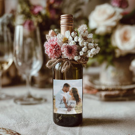Etiqueta Para Botella De Vino Foto personalizada de la novia y el novio en la bo