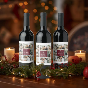 Etiqueta Para Botella De Vino Foto personalizada de Navidad 