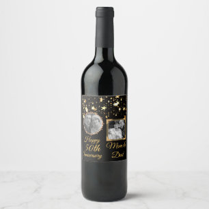 Etiqueta Para Botella De Vino Foto personalizada del 50 aniversario de Black and