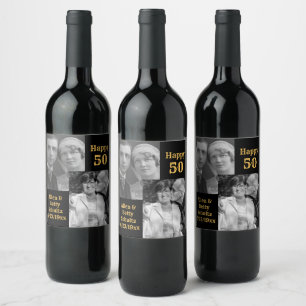 Etiqueta Para Botella De Vino Foto personalizada del 50° aniversario del Black 