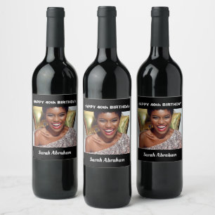 Etiqueta Para Botella De Vino Foto personalizada y nombre Cumpleaños feliz 40 añ