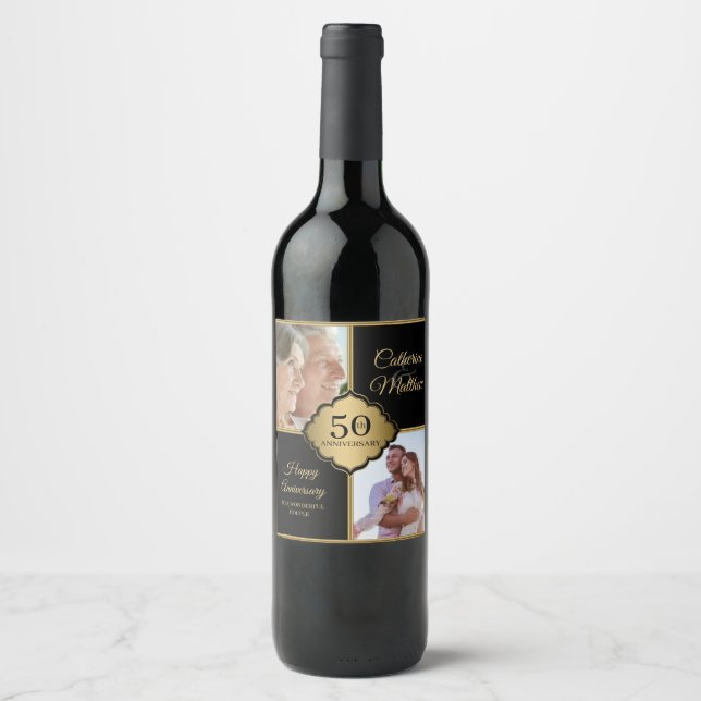 Etiqueta Para Botella De Vino Foto personalizado 50° aniversario (Anverso)