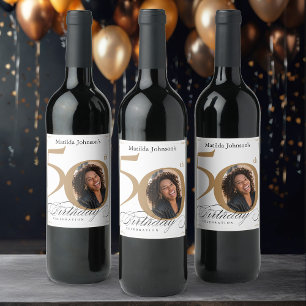 Etiqueta Para Botella De Vino Foto personalizado Elegant Gold Fiesta de cumpleañ