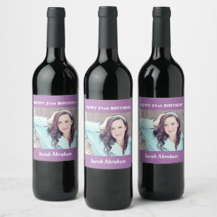 Etiqueta Para Botella De Vino Foto personalizado y nombre 21ª Fiesta de cumpleañ