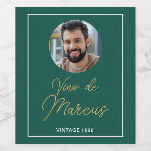 Etiqueta Para Botella De Vino Foto Su Año Vintage Con Nombre De Oro Verde De Cum