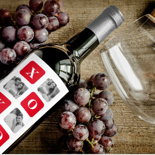 Etiqueta Para Botella De Vino Fotografía de Pareja Collage moderna y XOXO Rojo