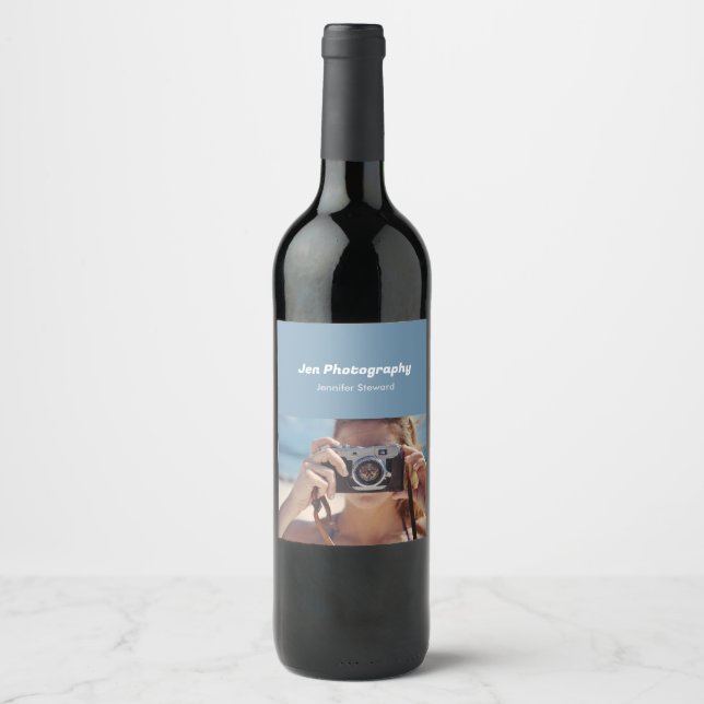 Etiqueta Para Botella De Vino fotógrafo fotográfico azul personalizado (Anverso)