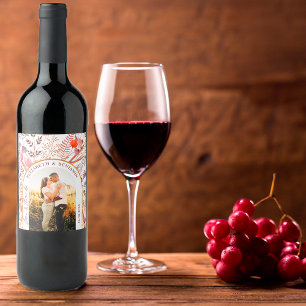 Etiqueta Para Botella De Vino Fotos de Bodas de Otoño Rústico con Flores Silvest