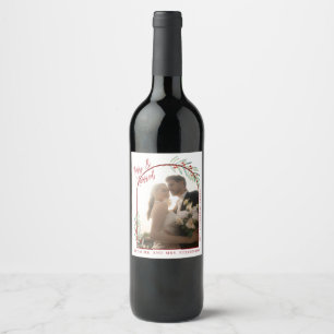 Etiqueta Para Botella De Vino Fotos de recién casados bajo el muérdago elegantes