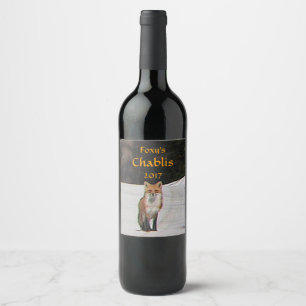Etiqueta Para Botella De Vino Fox rojo en la etiqueta blanca del vino de la