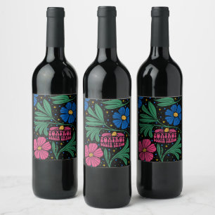 Etiqueta Para Botella De Vino Foxtrot Delta Tango Flower Boho