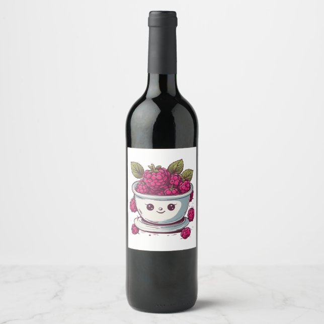 ETIQUETA PARA BOTELLA DE VINO FRAMBUESA ADORABLE (Anverso)