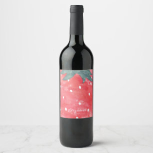 Etiqueta Para Botella De Vino Fresa Adorable en Acuarela