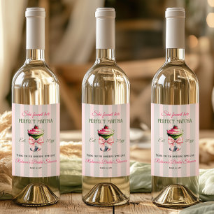 Etiqueta Para Botella De Vino Fresa Retro Perfecta Matcha Rosa con Lazo Desayuno