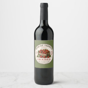 Etiqueta Para Botella De Vino Fresas de Mercadillo Francés Antiguo