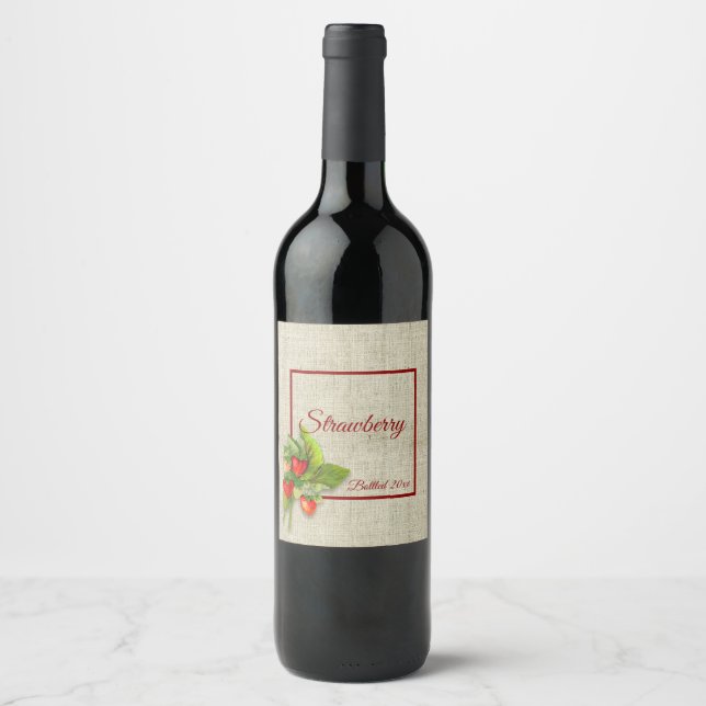 Etiqueta Para Botella De Vino Fresas en Burlap (Anverso)