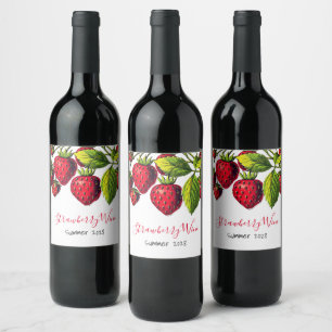 Etiqueta Para Botella De Vino Fresas Rojas Ilustración Vintage