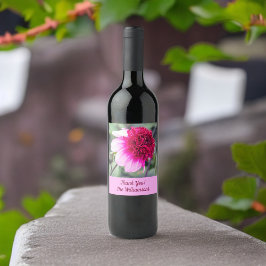 Etiqueta Para Botella De Vino Frilly Pink y Magenta Dahlia