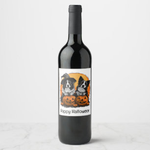 Etiqueta Para Botella De Vino Frontera Collie Perros Halloween Jack O Lanterns