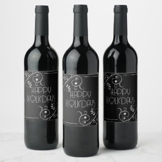 Etiqueta Para Botella De Vino Frontera Floral Metálica Felices Fiestas