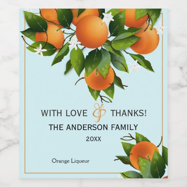 Etiqueta Para Botella De Vino Fruta cítrica naranja (Etiqueta única)