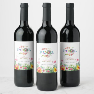 Etiqueta Para Botella De Vino Frutas florales de Hawái Piscina de Aves Cumpleaño