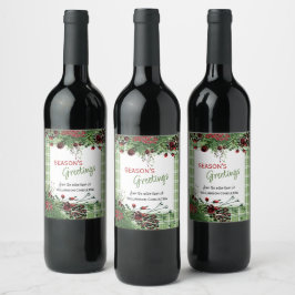 Etiqueta Para Botella De Vino Frutas rojas personalizadas acebo verde follaje bo