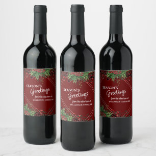 Etiqueta Para Botella De Vino Frutas rojas personalizadas de acebo verde, follaj