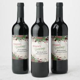 Etiqueta Para Botella De Vino Frutas rojas personalizadas de acebo verde follaje