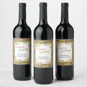 Etiqueta Para Botella De Vino Frutas rojas personalizadas de acebo verde follaje
