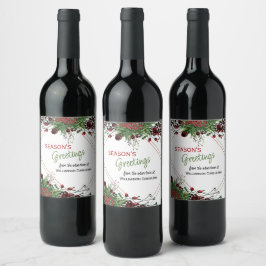 Etiqueta Para Botella De Vino Frutas rojas personalizadas de acebo verde Follaje