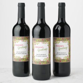 Etiqueta Para Botella De Vino Frutas rojas personalizadas Holly verde Follaje bo