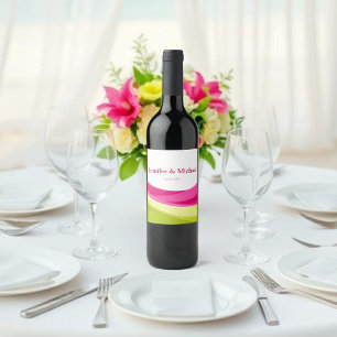 Etiqueta Para Botella De Vino Fucsia y Verde Lima