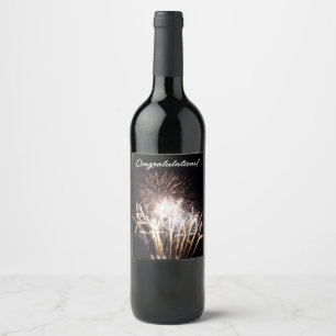 Etiqueta Para Botella De Vino Fuegos artificiales blancos y dorados I Celebració