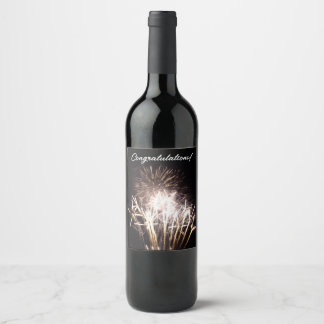 Etiqueta Para Botella De Vino Fuegos artificiales blancos y dorados I Celebració