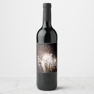 Etiqueta Para Botella De Vino Fuegos artificiales blancos y dorados I Celebració