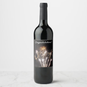 Etiqueta Para Botella De Vino Fuegos artificiales blancos y dorados II Celebraci