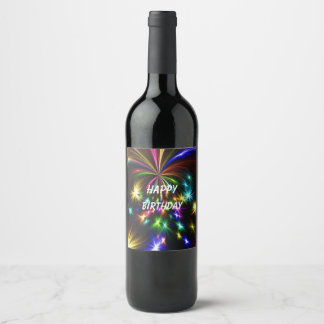 Etiqueta Para Botella De Vino Fuegos artificiales cortos y coloridos, cumpleaños