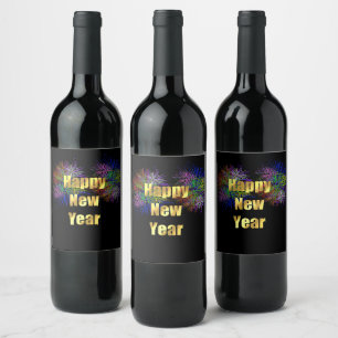 Etiqueta Para Botella De Vino Fuegos artificiales de la fiesta de Nochevieja