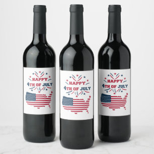 Etiqueta Para Botella De Vino Fuegos Artificiales del 4 de Julio Bandera Roja Bl
