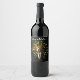 Etiqueta Para Botella De Vino Fuegos Artificiales Verdes y Dorados Celebración P