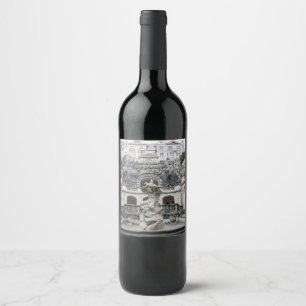Etiqueta Para Botella De Vino Fuente con estatua de Neptuno en Praga