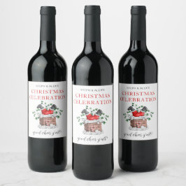 Etiqueta Para Botella De Vino Fun Santa Chimney Name Celebración de Navidades