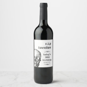 Etiqueta Para Botella De Vino Funeral 30º RIP Veintes 20s Divertido Cráneo Cumpl