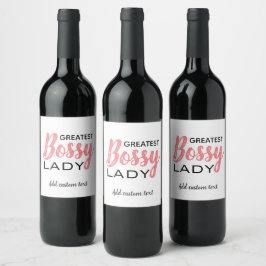 Etiqueta Para Botella De Vino Funny Boss Lady Typography Pink White Personalizad